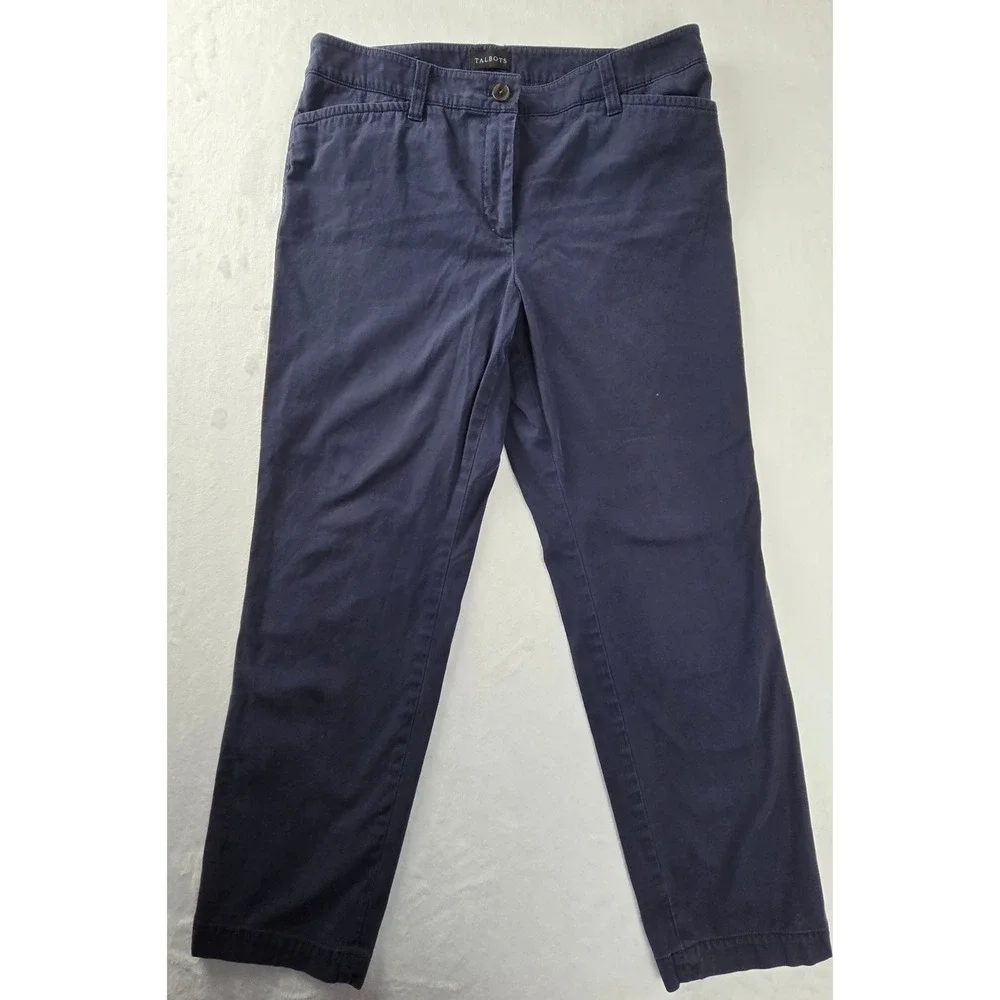 Talbots The Perfect Chino Navy Blue Straight Leg Pants Womens 10P JO3069 - Picture 1 of 8